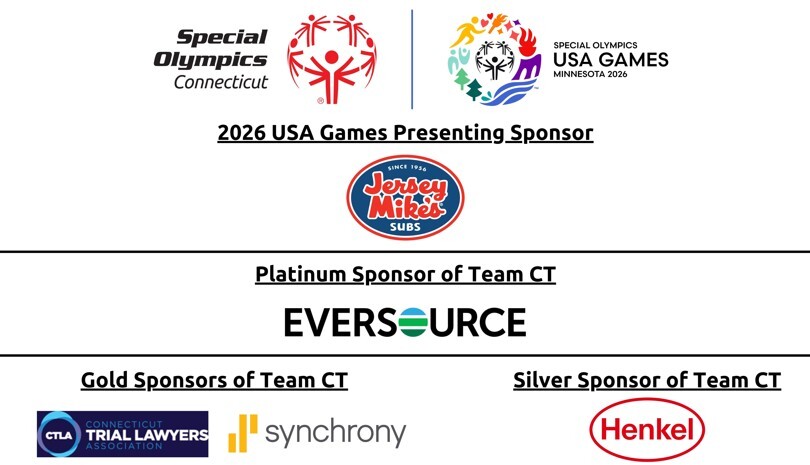Team CT sponsor recognition in logos for 2026 Special Olympics USA Games